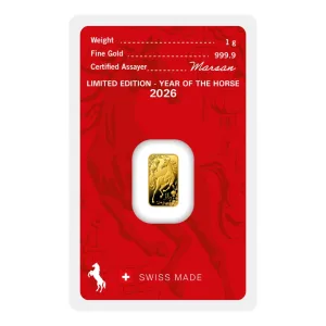 Alternative view of 2026瑞士賀利氏馬年金條 - 檢驗卡裝