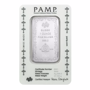 Alternative view of 瑞士PAMP基督教十字架銀條1盎司 - 檢驗卡裝