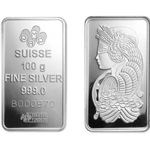 Alternative view of 瑞士PAMP財富女神100g 銀條 - 檢驗卡裝
