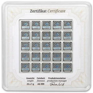 Alternative view of 德國 Geiger Edelmetalle 巴洛克莊園銀條25公克（25 x 1公克)- 檢驗卡裝